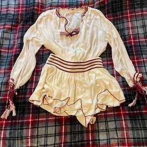 Free People Cream and Burgundy 2 piece set! Top with skirt. Festival Fun!